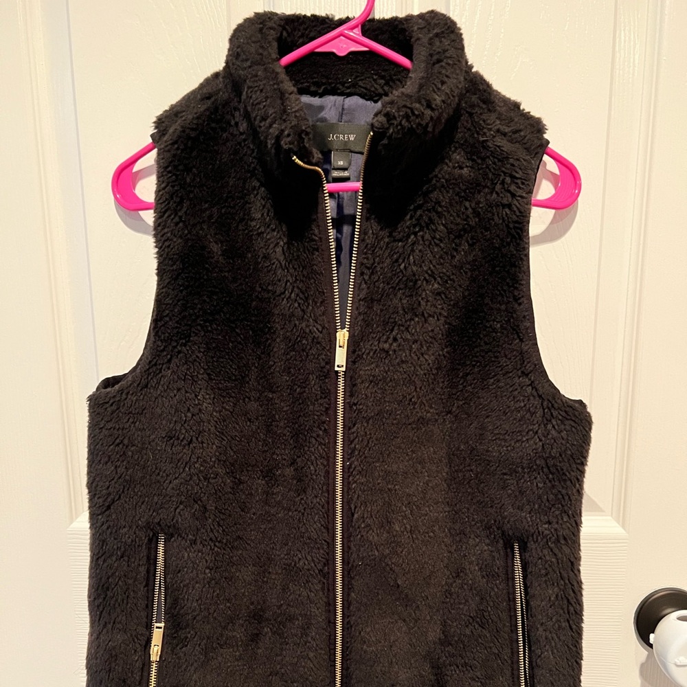 J. Crew Black Faux Fur Vest